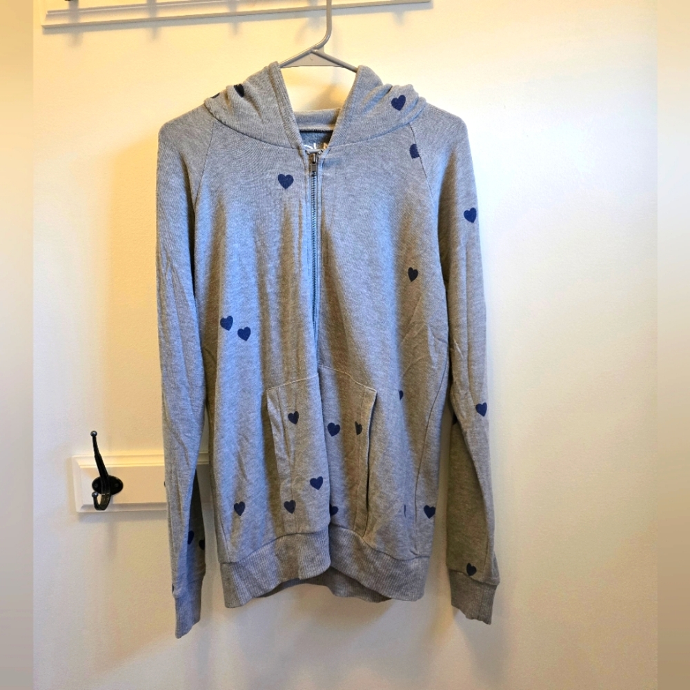 Chaser Tiny Blue Hearts Zip Up Hoodie- L